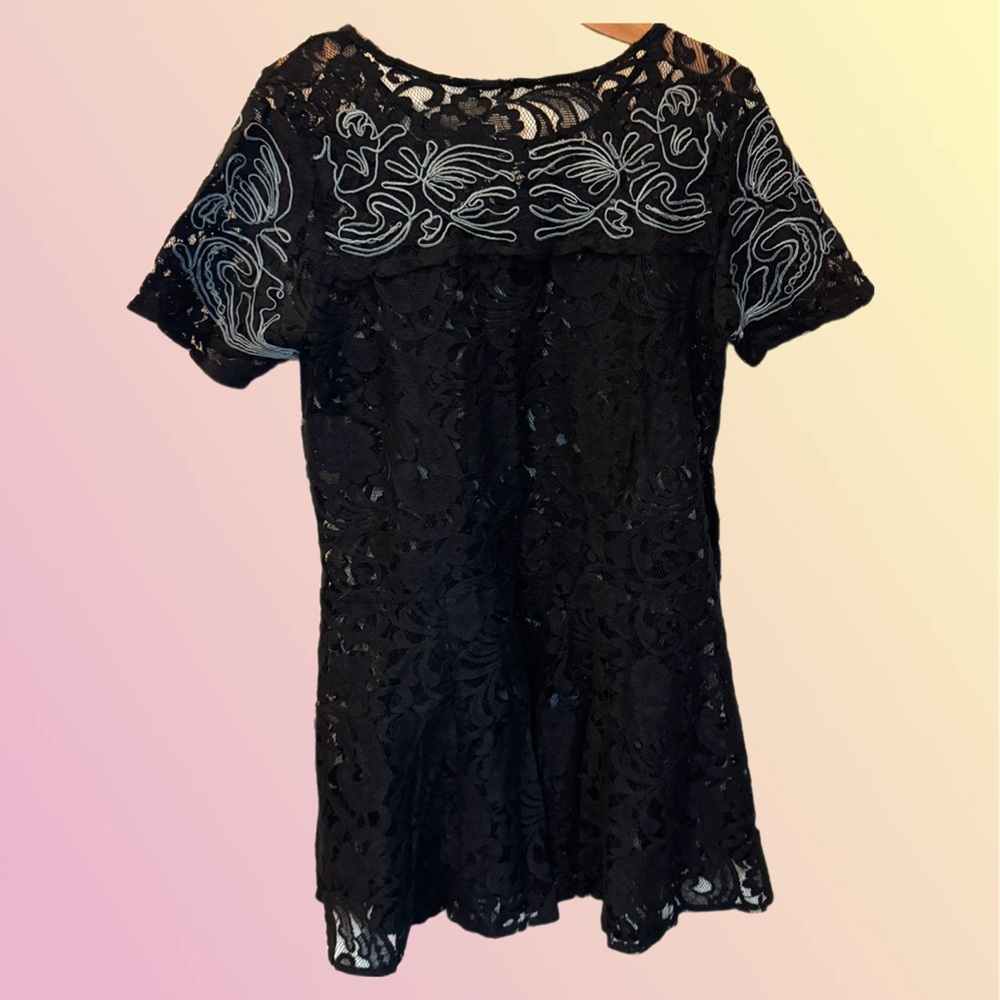 FREE PEOPLE Black Lace Gray Embroidered Beautiful Dreamer Dress Large (No Slip) - Picture 3 of 6